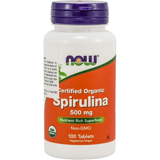 Ειδικό Συμπλήρωμα Διατροφής Now Spirulina 500mg - 100 ταμπλέτες image 0