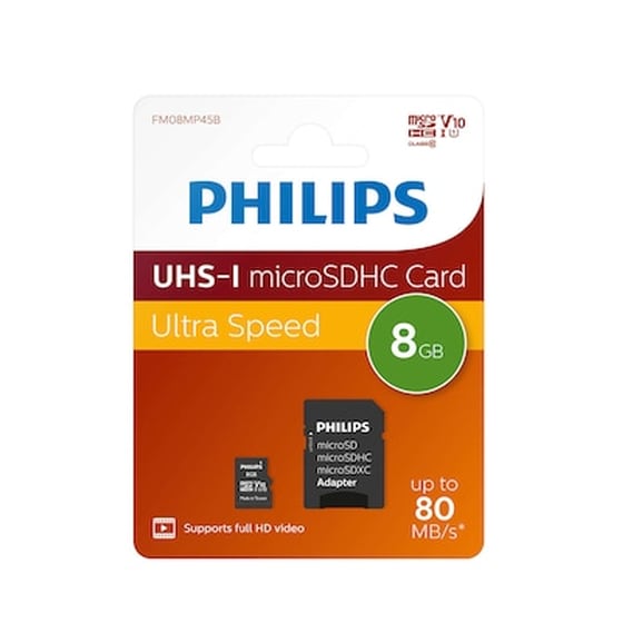 Philips microSDHC 8GB Class 10 U1 V10 A1 UHS-I με αντάπτορα image 1