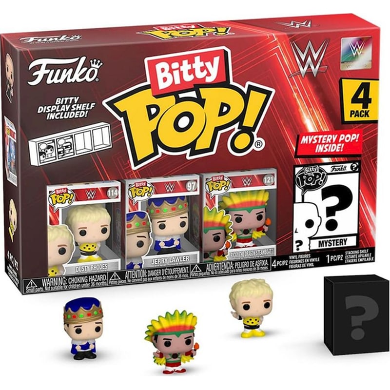 FUNKO Funko Bitty Pop! - WWE - Dusty Rhodes/Jerry Lawler/Ricky The Steamboat Dragon Chase Mystery Figure 4-pack