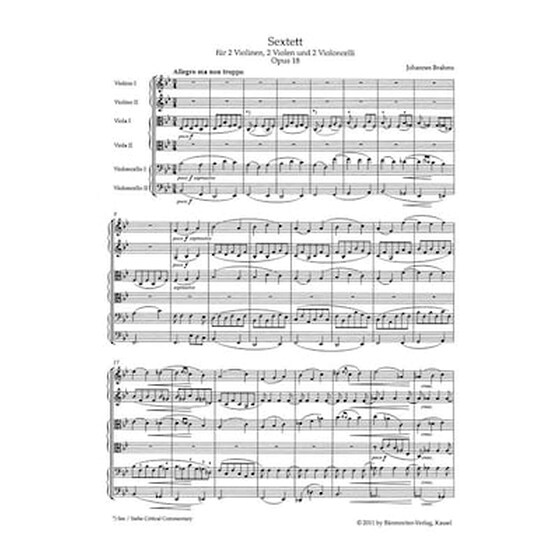 Βιβλίο Για Σύνολα Barenreiter Brahms - Sextet In Bb Major Op.18 [pocket Score] image 2