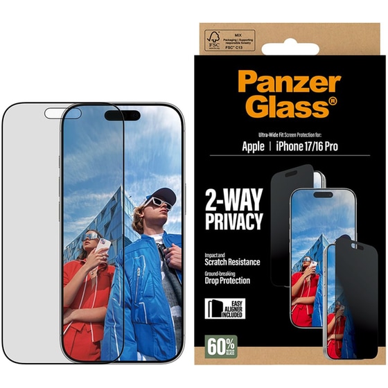 Προστατευτικό οθόνης Apple iPhone 17/iPhone 16 Pro - PanzerGlass 2-Way Privacy Ultra-Wide Fit Screen Protection image 3