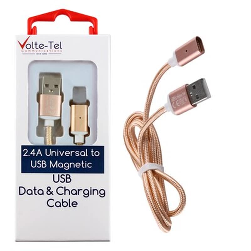 Καλώδιο δεδομένων Volte-tel Vcd08 Magnetic Braided Usb 2.4A 1m - Gold