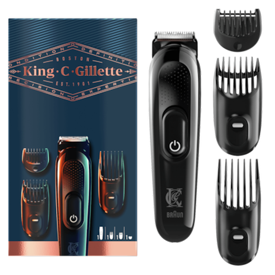 Trimmer GILLETTE x BRAUN King C. Gillette Επαναφορτιζόμενο με 3 Εξαρτήματα Κοπής Μαύρο image 0