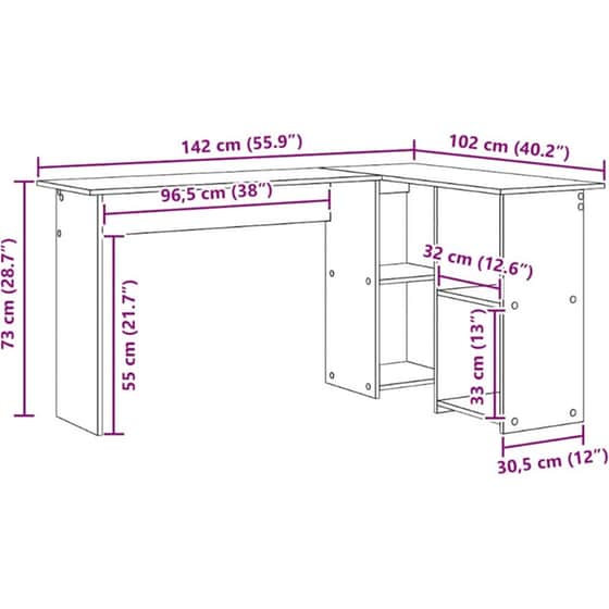 Γραφείο VidaXL από Επεξεργασμένο Ξύλο 142x102x73 cm - Λευκό image 8