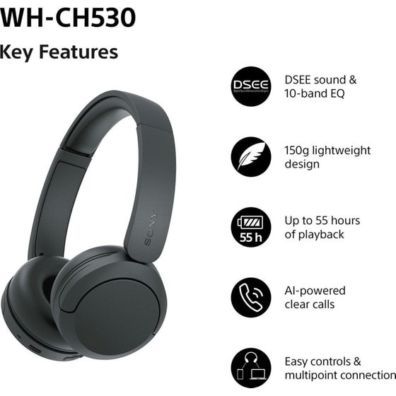 Sony WH-CH530 Ασύρματα Ακουστικά Κεφαλής Bluetooth - Black image 2