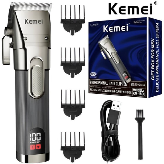 KEMEI KM-1896 Κουρευτική Μηχανή Επαναφορτιζόμενη Γκρι image 0