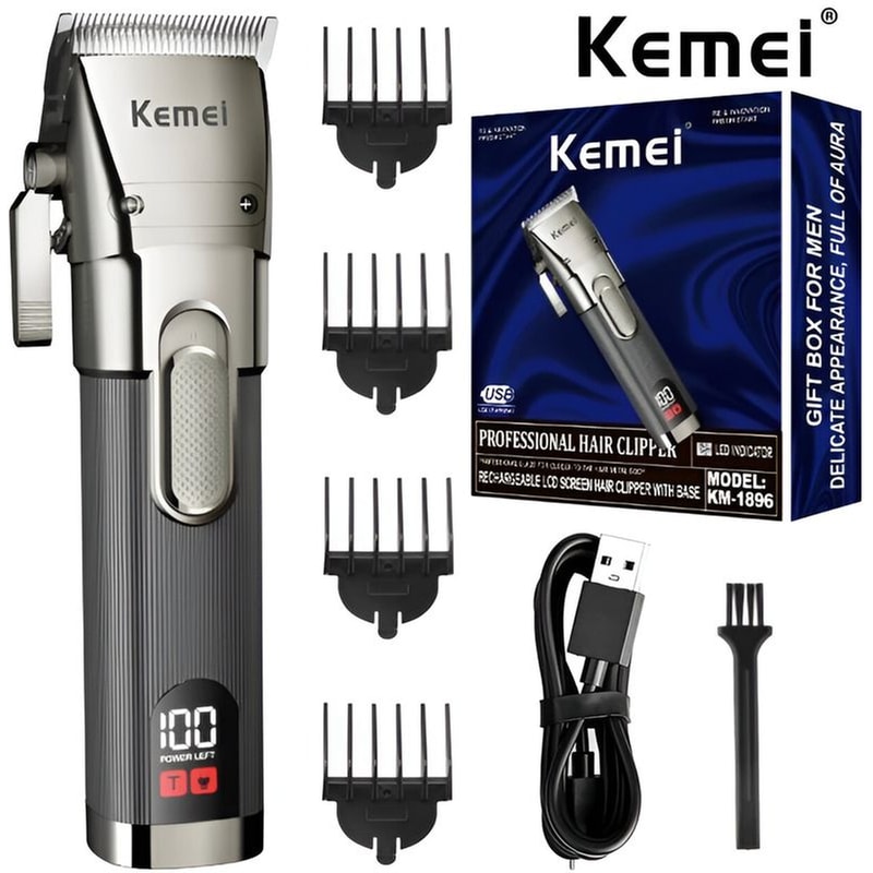 KEMEI KM-1896 Κουρευτική Μηχανή Επαναφορτιζόμενη Γκρι