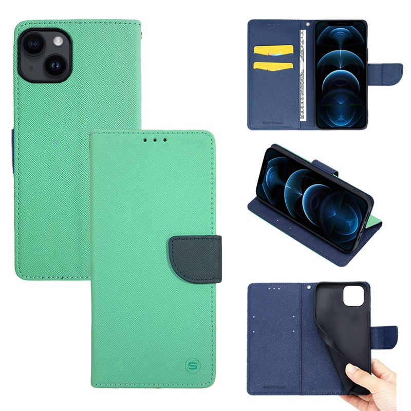 Θήκη Apple iPhone 14 - Sonique Trend Book - Βεραμάν/Σκούρο Μπλε