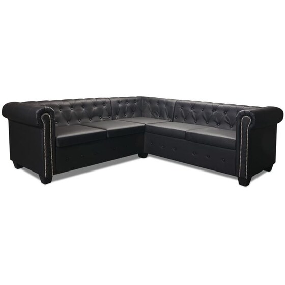 Γωνιακός Πενταθέσιος Καναπές VidaXL Chesterfield 205x205cm - Μαύρο image 3