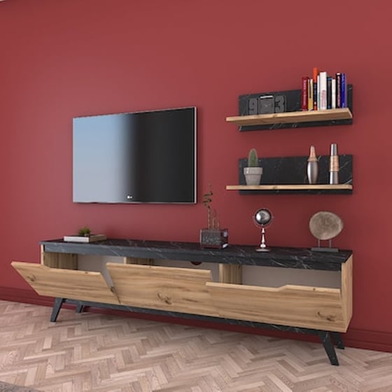 Σύνθετο Σαλονιού Kasia Pakoworld Oak-μαύρο Μαρμάρου 180x35x48,5εκ image 2
