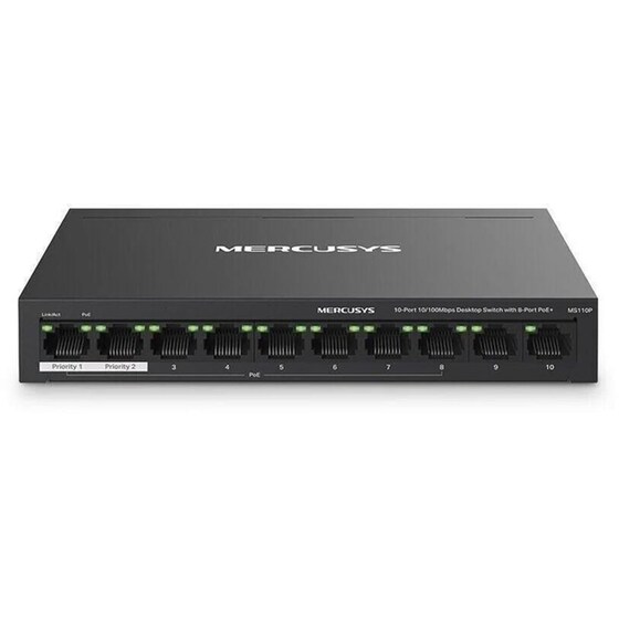 Mercusys MS110P Network Switch Unmanaged L2 10-Port 10/100 Mbps Desktop with 8-Port PoE+ image 0