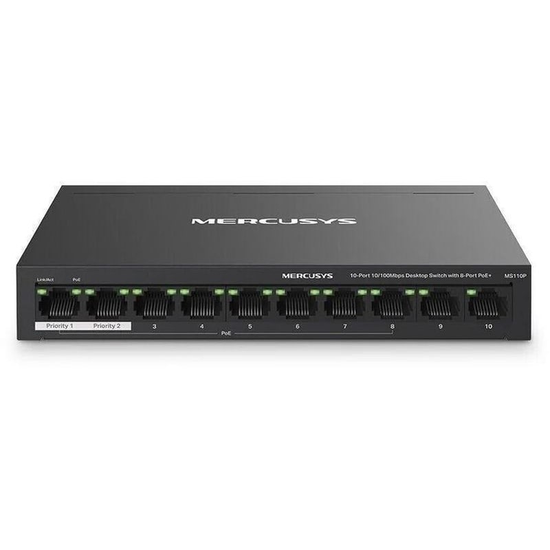 MERCUSYS Mercusys MS110P Network Switch Unmanaged L2 10-Port 10/100 Mbps Desktop with 8-Port PoE+