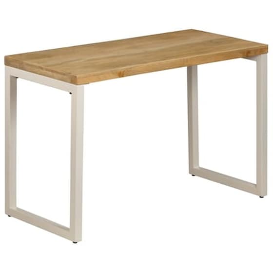 Τραπεζαρία Vidaxl από Μασίφ Ξύλο Μάνγκο Και Ατσάλι 115x55x76 cm - Καφέ/Μπεζ image 0