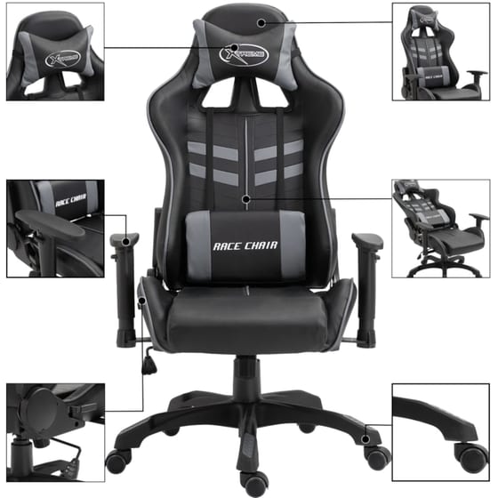 Gaming Καρέκλα VidaXL από Τεχνητό Δέρμα - Μαύρη/Γκρι image 1