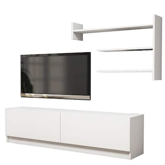 Έπιπλο Τηλεόρασης Alpha Μοριοσανίδα 160x32x40cm  -Λευκό image 0