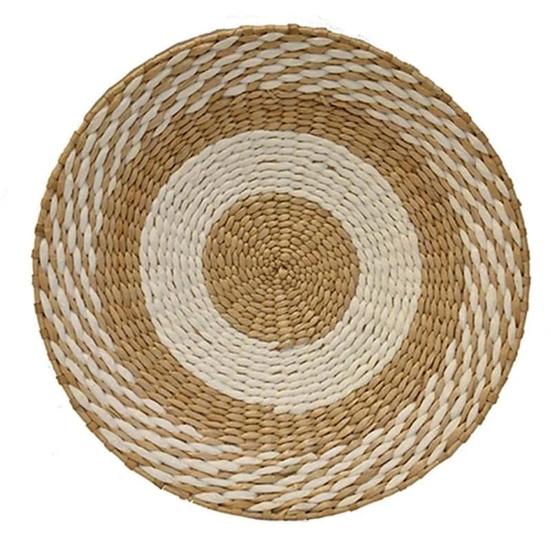 Διακοσμητικό Τοίχου Mod Πιάτο 67616 Ψάθινο Φ40x5cm - Μπεζ/Λευκό MOD