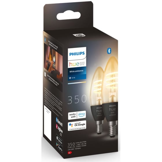 Έξυπνη Λάμπα Philips Hue Candle E14 2 Τμχ - Ρυθμιζόμενο Λευκό image 3