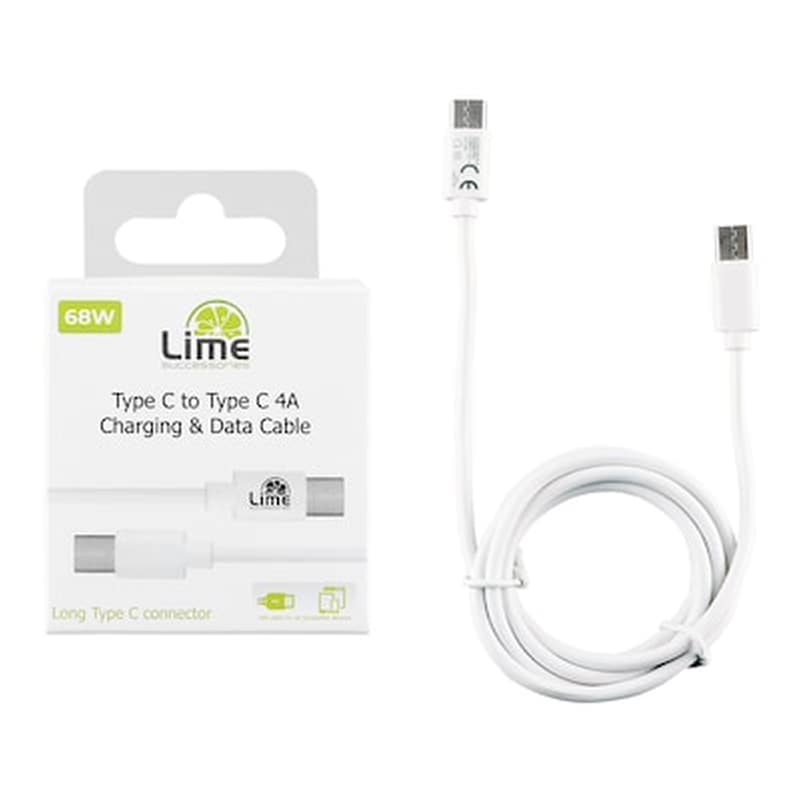 LIME Καλώδιο δεδομένων Lime Lcc01 Usb-C to Usb-C 4A 1m - White