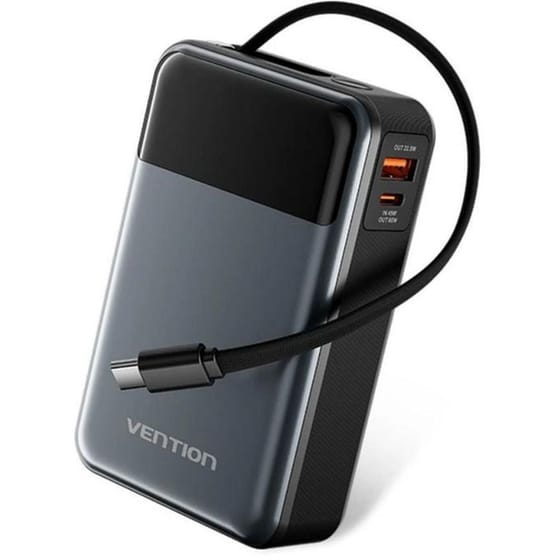 Powerbank Vention FHYB0 με ενσωματωμένο καλώδιο USB-C 20.000mAh 65W - Black image 0