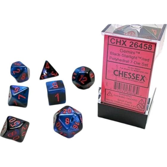 Σετ Ζάρια - 7 Dice Set Gemini Polyhedral Black-Starlight With Red Chessex image 2