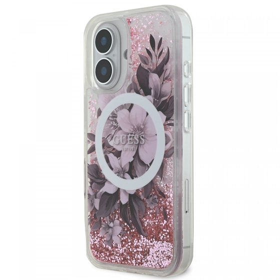 Θήκη Apple iPhone 16 Guess Liquid Glitter Flower - Ροζ image 2