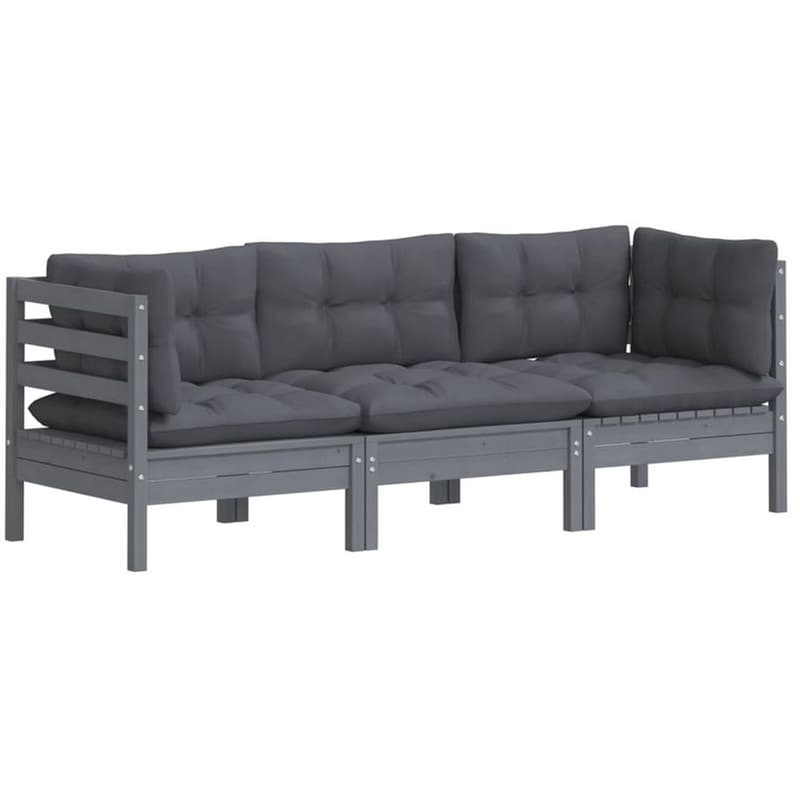 Τριθέσιος Καναπές Κήπου VidaXL με Μαξιλάρια από Μασίφ Ξύλο Πεύκο 63.5x63.5x62.5 - Γκρι/Ανθρακί