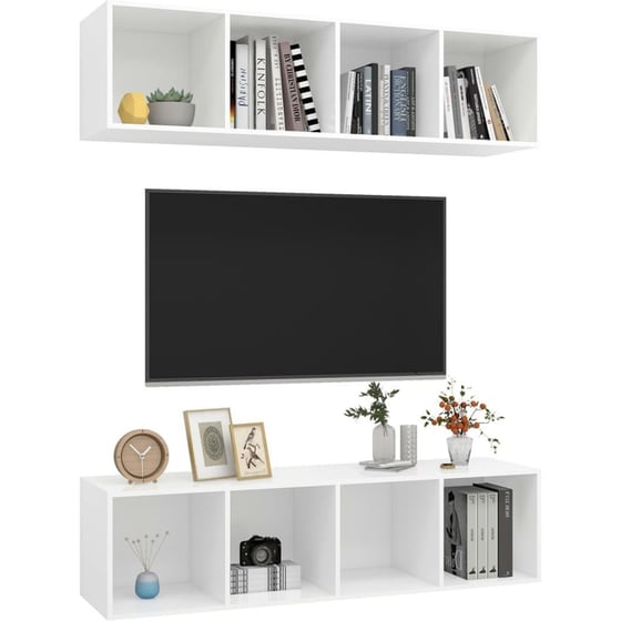 Έπιπλα Τηλεόρασης VidaXL Μοριοσανίδα 2 Τμχ 37x37x142.5cm - Λευκό image 1