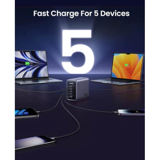 Φορτιστής Laptop - Ugreen Nexode 5-Ports 300W  1xUSB3 4xC + Cbl - Γκρι image 5