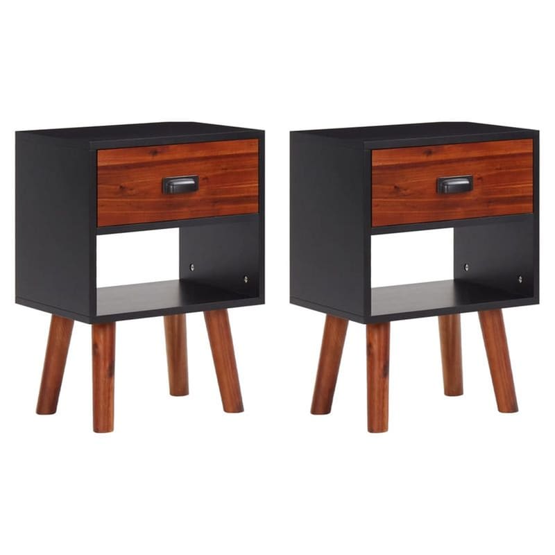 VIDAXL Κομοδίνο Vidaxl Από Μασίφ Ξύλο Ακακίας 2τμχ 40x30x58 cm - Καφέ Μαύρο
