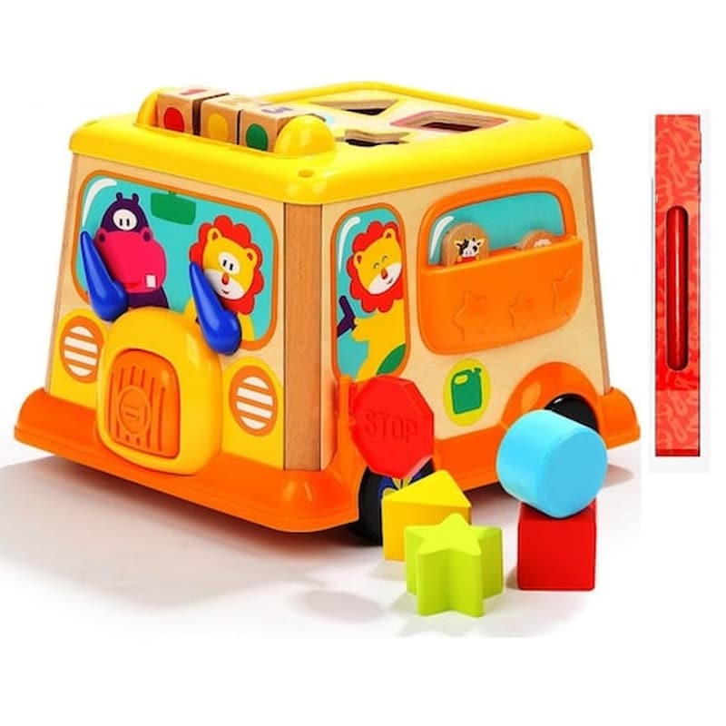 Λαμπάδα Topbright Educational Wooden Shape Sorting School Bus Toy – Ξύλινο Σχολικό Όχημα (150185)