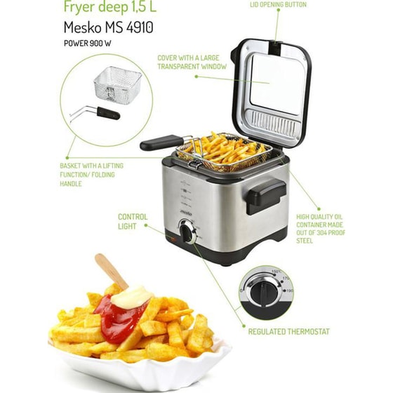 MESKO MS-4910 με Καπάκι 900 W 1.5 L Inox Φριτέζα Λαδιού image 5