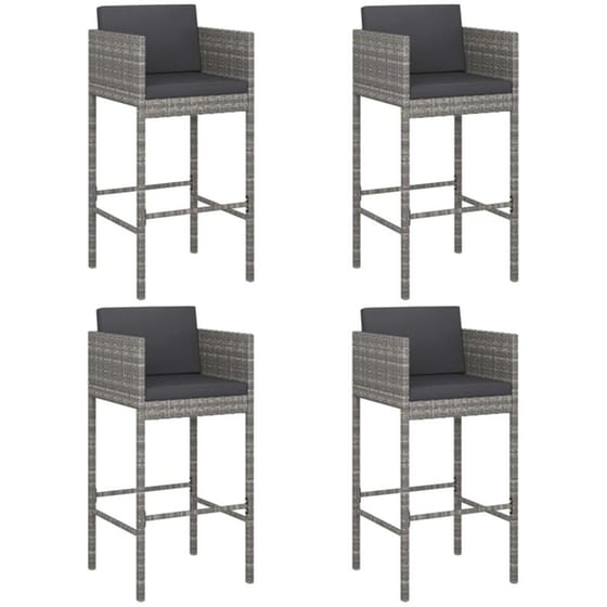 Σκαμπό Κήπου VidaXL με Μαξιλάρια από Ρατάν 50x48x100 cm 4 Τμχ - Γκρι image 0