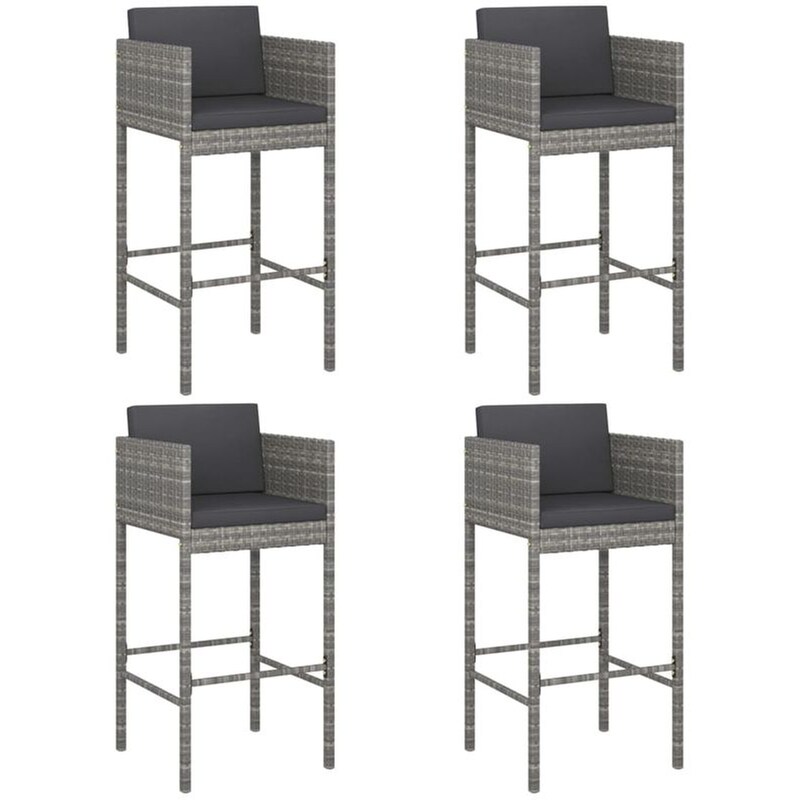 VIDAXL Σκαμπό Κήπου VidaXL με Μαξιλάρια από Ρατάν 50x48x100 cm 4 Τμχ - Γκρι