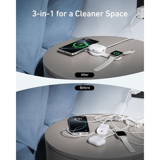 Ασύρματος Φορτιστής ANKER MagGo UFO 3 in 1 Charger Foldable 15W - White image 2