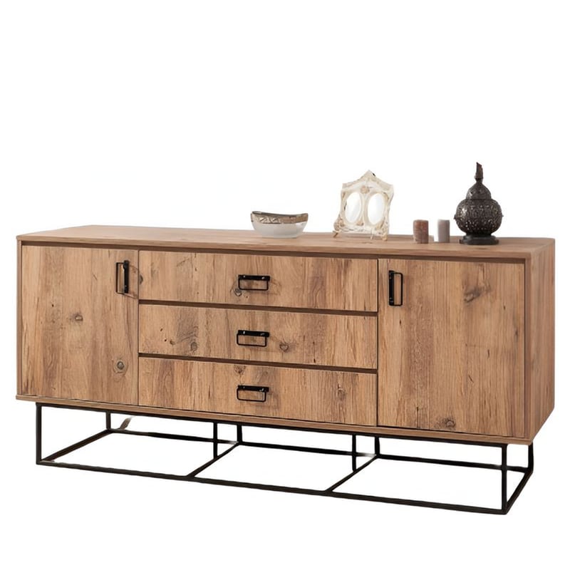 Μπουφές 24Mall Destra Atlantic Pine από Μοριοσανίδα/Μέταλλο 180x45x80 cm - Μαύρος/Καφέ