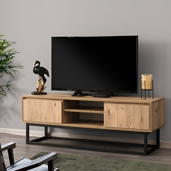 Έπιπλο Τηλεόρασης Trentino από Μοριοσανίδα 140x40x50cm - Μαύρο/Καφέ image 2