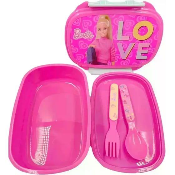 Σετ Φαγητοδοχείο Gim Με Κουτάλι & Πιρούνι Barbie Φούξια image 1