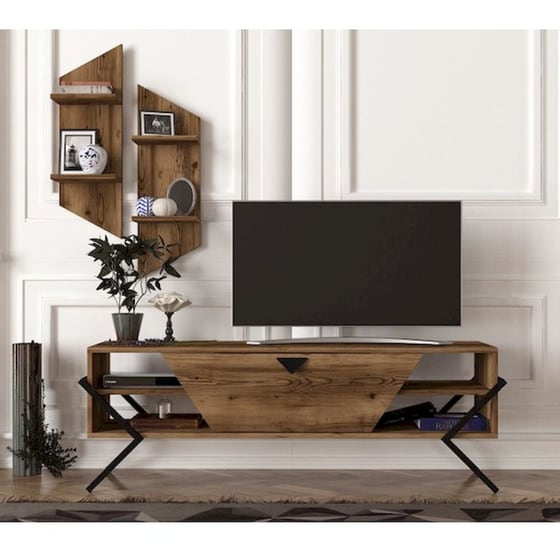 Έπιπλο Τηλεόρασης Mimo από Μοριοσανίδα 140x34.8x49.2cm - Καρυδί/Μαύρο image 1