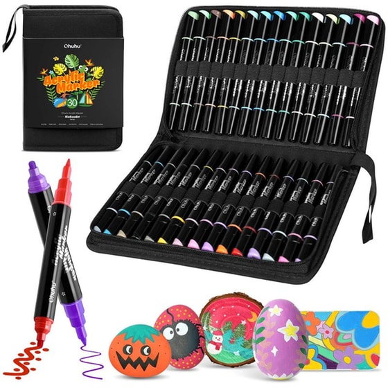 Μαρκαδόροι Ohuhu Acrylic Markers Ανεξίτηλων Ακρυλικών Διπλής Μύτης (30 Τεμάχια) image 1