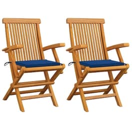 Vidaxl Καρέκλες Κήπου 2 Τεμ. Μασίφ Ξύλο Teak Με Μπλε Ρουά Μαξιλάρια