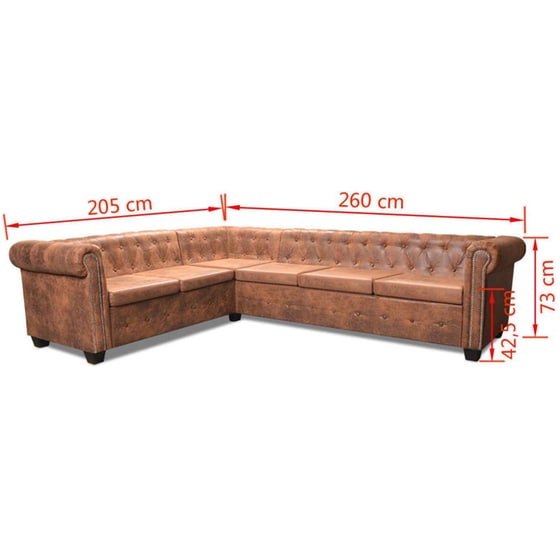 Γωνιακός Εξαθέσιος Καναπές VidaXL Chesterfield 260x205cm - Καφέ image 6