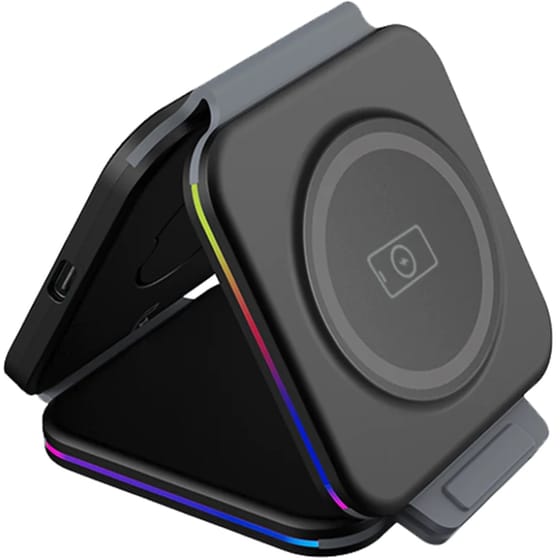 Ασύρματος Φορτιστής Baykron Premium Trio Folding Charger 3 in 1 Qi MagSafe - Black image 1
