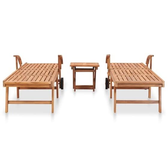 Σετ Ξαπλώστρες VidaXL με Τραπέζι  από  Μασίφ Ξύλο Teak 2Τμχ - Καφέ image 2