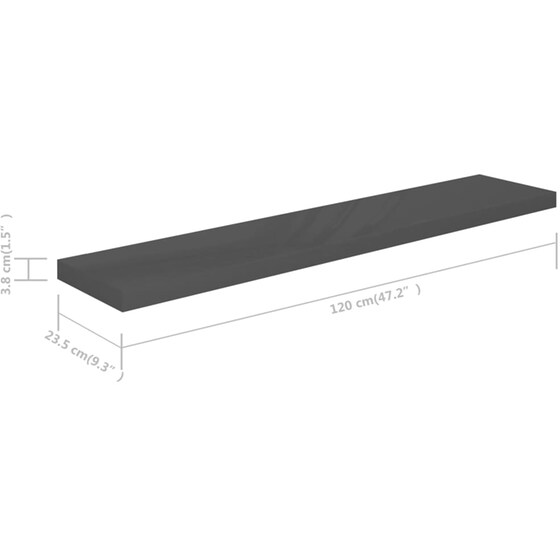 Ράφι Τοίχου VidaXL από MDF 120x23.5x3.8 cm - Γκρι image 6