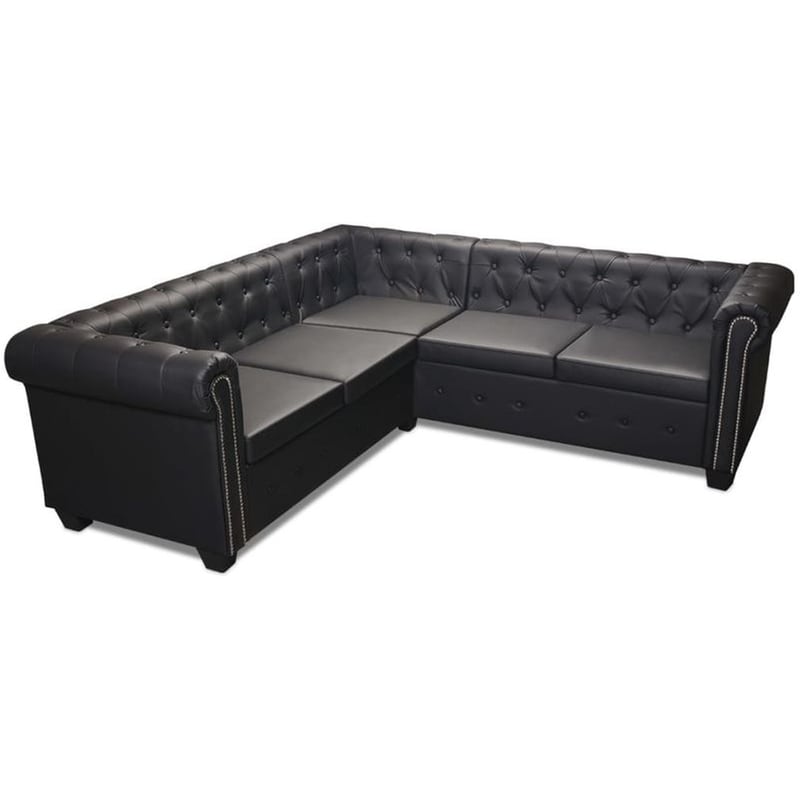 VIDAXL Γωνιακός Πενταθέσιος Καναπές VidaXL Chesterfield 205x205cm - Μαύρο