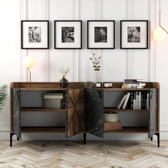 Μπουφές 24Mall Agora από Μοριοσανίδα/Μέταλλο 180x35x78 cm - Μαύρος/Καρυδί image 4