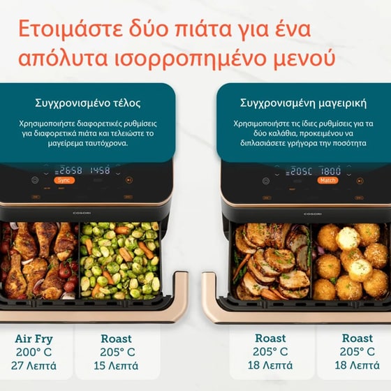 COSORI  CAF-TF101S-AEUR με Αποσπώμενο Κάδο 10 L 2800 W Μαύρο/Ροζ Χρυσό Φριτέζα Αέρος image 5