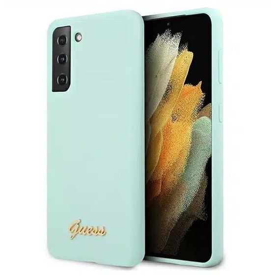 Θήκη Samsung Galaxy S21+ - Guess Silicone Script Metal Logo Hard Case - Mint image 0
