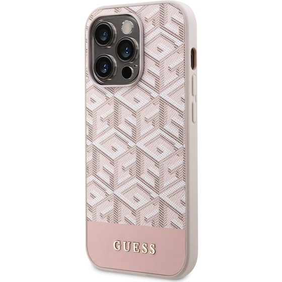 Θήκη Apple iPhone 14 Pro Max - Guess gcube Stripes Collection Magsafe PU Leather Case - Ροζ image 2