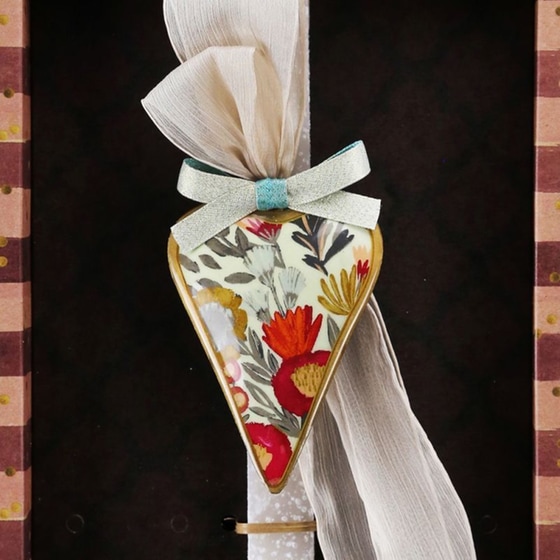 Λαμπάδα&nbsp;Synchronia&nbsp;Καρδιά&nbsp;Φλοράλ&nbsp;Μπεζ image 1